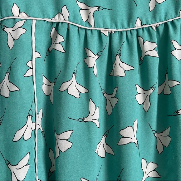 Loft size XL teal floral print smocked blouse - Picture 2 of 10